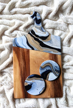Load image into Gallery viewer, Blue, gold and white marbled coasters

