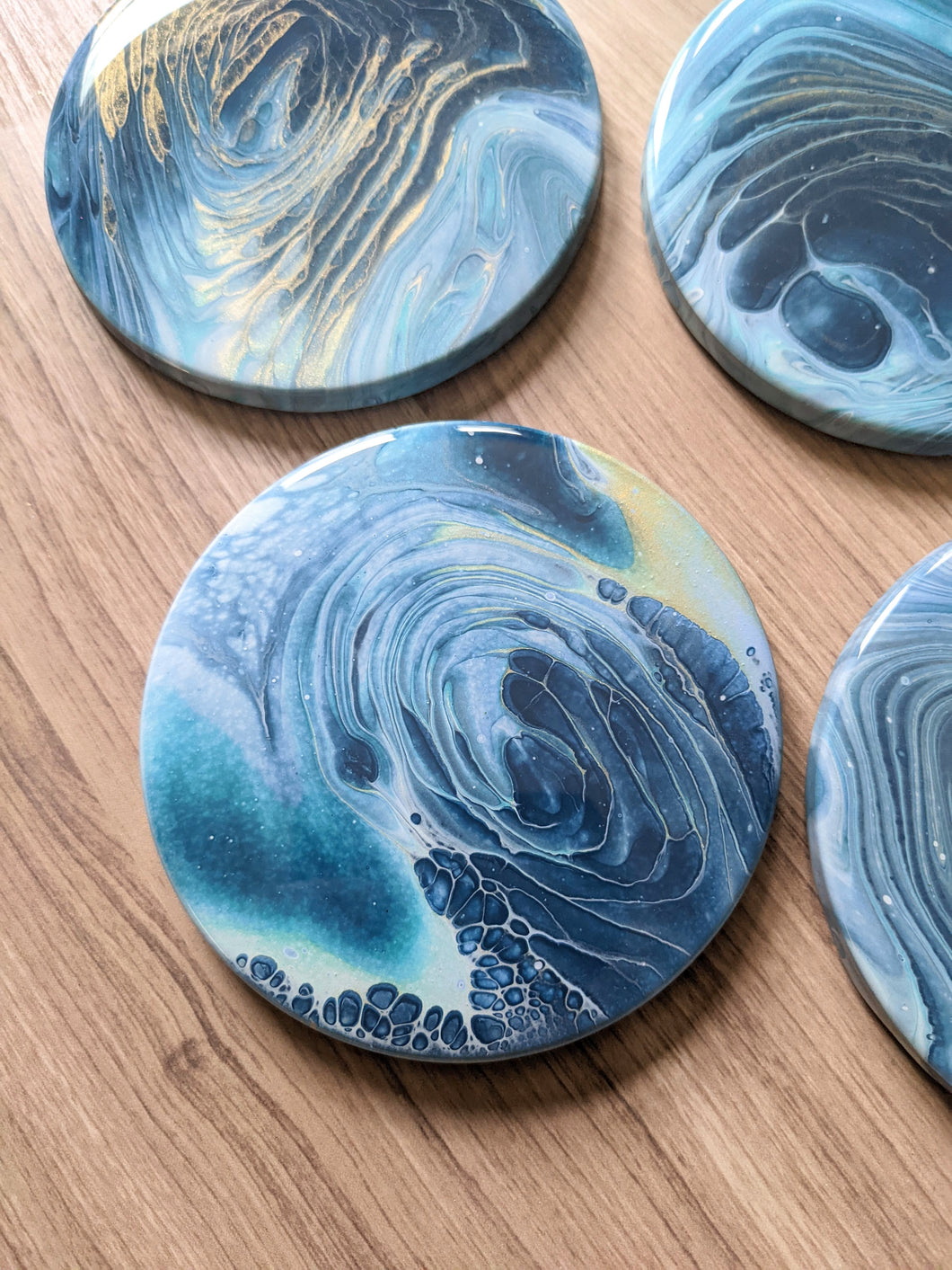 Blue spiral abstract coasters