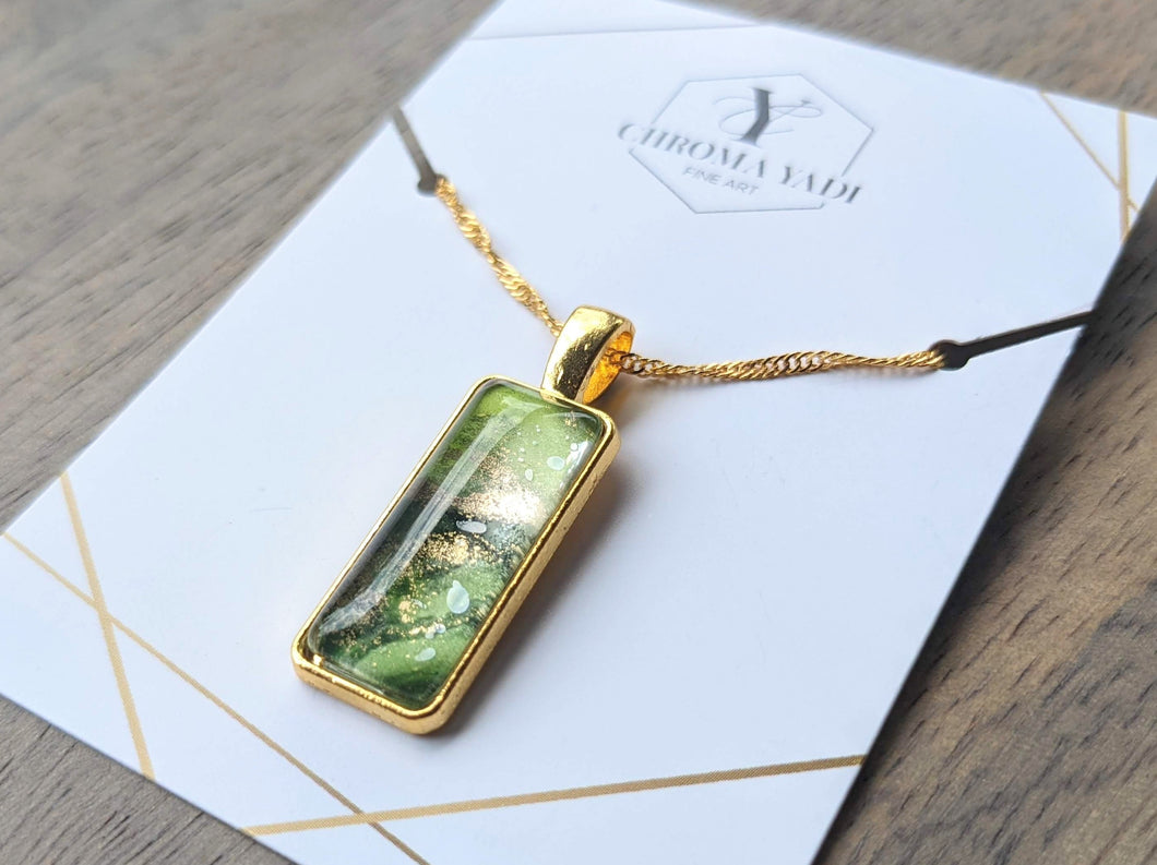 Green alcohol ink pendant necklace