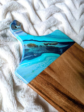 Load image into Gallery viewer, Turquoise, navy, and gold marbled charcuterie board
