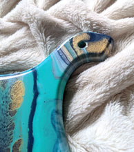 Load image into Gallery viewer, Turquoise, navy, and gold marbled charcuterie board
