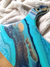 Load image into Gallery viewer, Turquoise, navy, and gold marbled charcuterie board
