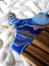 Load image into Gallery viewer, Royal blue, baby blue, and gold marbled charcuterie board
