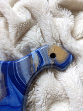 Load image into Gallery viewer, Royal blue, baby blue, and gold marbled charcuterie board

