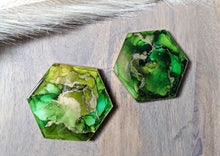 Load image into Gallery viewer, Emerald green alcohol ink coasters
