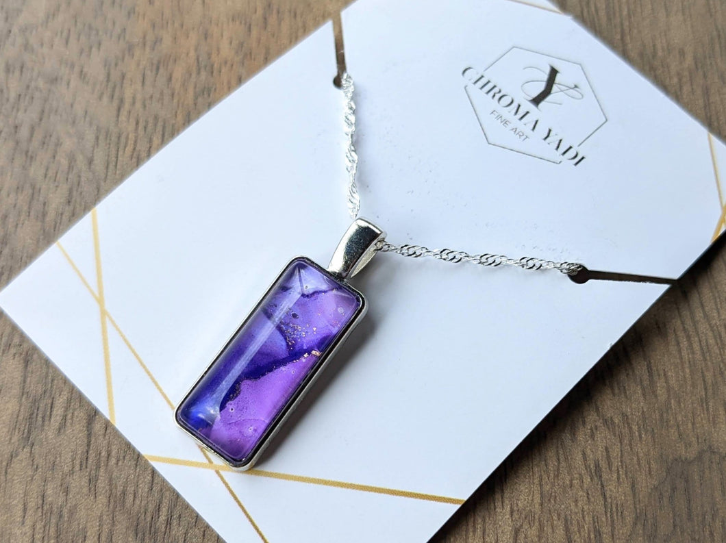 Purple alcohol ink pendant necklace
