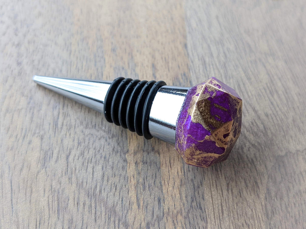 Purple and gold gem wine stopper