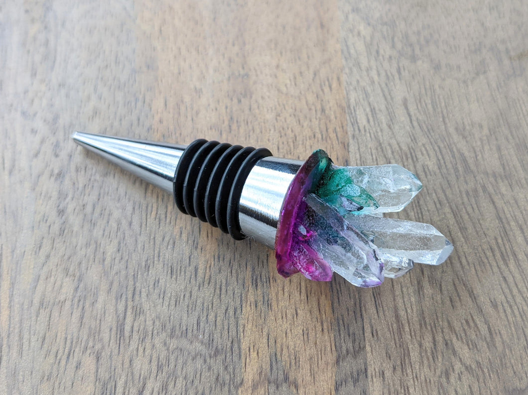 Pink, purple, and green crystal resin wine stopper