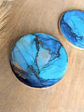 Load image into Gallery viewer, Shades of blue alcohol ink coasters

