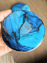 Load image into Gallery viewer, Shades of blue alcohol ink coasters
