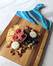 Load image into Gallery viewer, Turquoise, navy, and gold marbled charcuterie board
