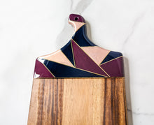 Load image into Gallery viewer, Geometric Maroon, Navy, and Rose gold charcuterie board
