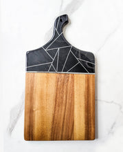 Load image into Gallery viewer, Geometric black marbled charcuterie board (Gold &amp; Silver options)
