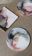 Load and play video in Gallery viewer, Pink and black alcohol ink coasters
