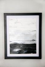 Load image into Gallery viewer, Framed black, white, silver acrylic pour painting
