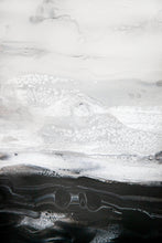 Load image into Gallery viewer, Framed black, white, silver acrylic pour painting
