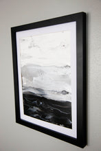 Load image into Gallery viewer, Framed black, white, silver acrylic pour painting
