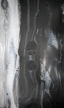 Load image into Gallery viewer, Framed black, white, silver acrylic pour painting
