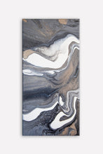Load image into Gallery viewer, Metallic gold, white, dark gray pour art
