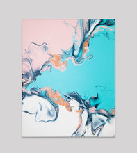 Load image into Gallery viewer, Teal, pink, white, rose gold dutch pour painting
