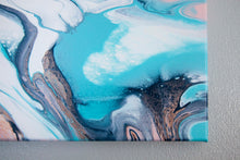 Load image into Gallery viewer, Metallic pink, teal, white abstract pour painting
