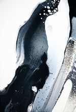 Load image into Gallery viewer, Original modern black, white, and silver acrylic pour painting

