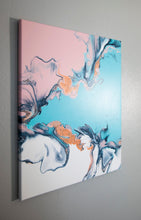 Load image into Gallery viewer, Teal, pink, white, rose gold dutch pour painting
