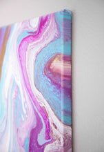 Load image into Gallery viewer, Pink, purple, teal, and gold abstract pour painting
