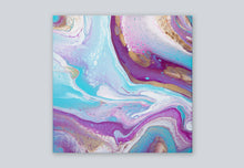 Load image into Gallery viewer, Pink, purple, teal, and gold abstract pour painting
