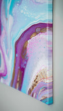 Load image into Gallery viewer, Pink, purple, teal, and gold abstract pour painting
