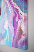 Load image into Gallery viewer, Pink, purple, teal, and gold abstract pour painting
