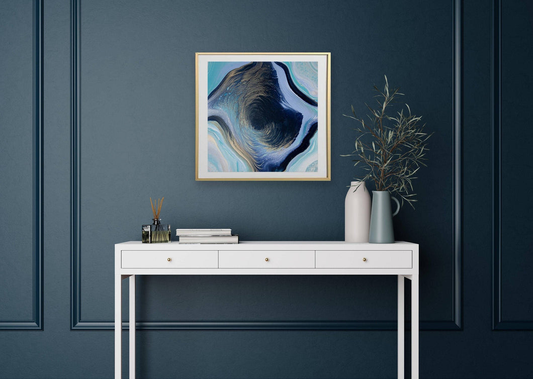 Blue and gold spiral abstract painting